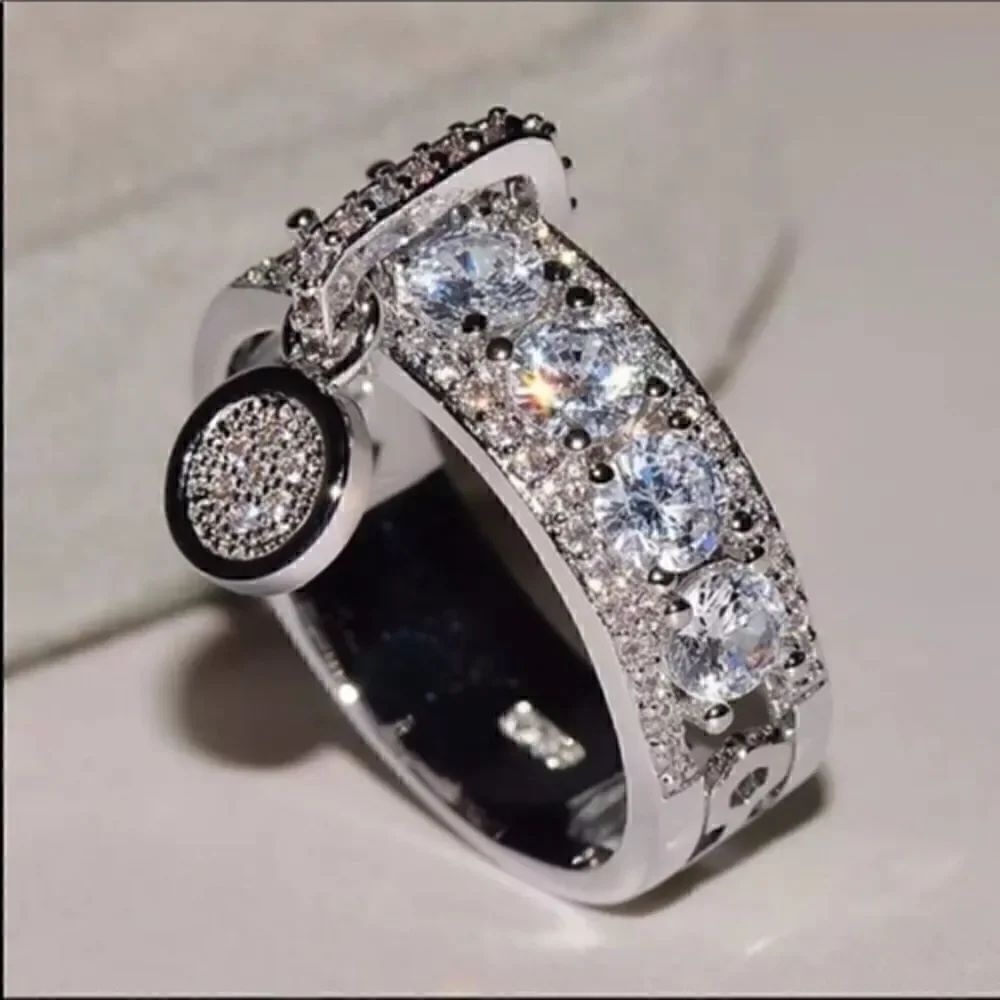 New 925 Silver Round Diamonds Drop Band Ring